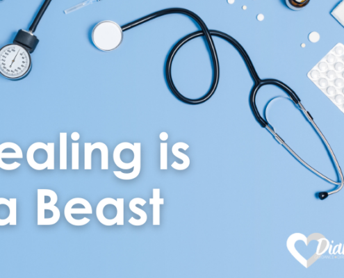 healing is a beast, stethoscope and blue background