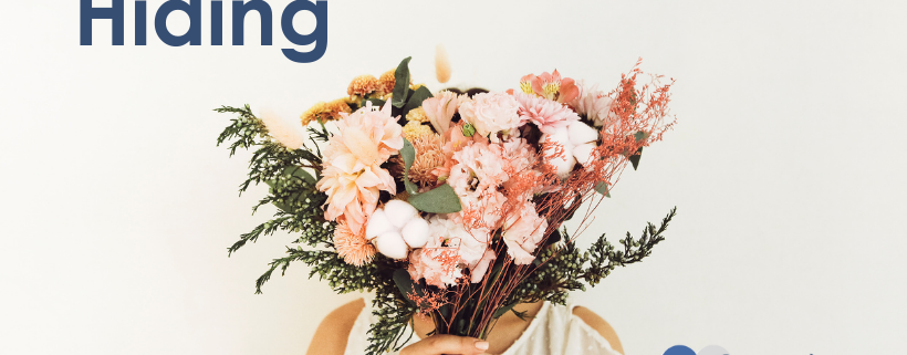 hiding, woman hiding face with bouquet of flowers